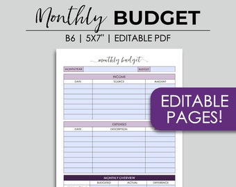 EDITABLE Monthly Budget Personal Finance Tracking Planner Management Income Expense Money Template Worksheet Tracker Budgeting Printable PDF