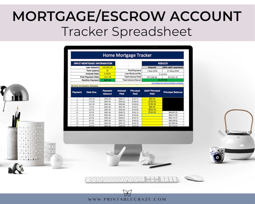 Home Mortgage Payment Tracker Mortgage Calculator Escrow Etsy