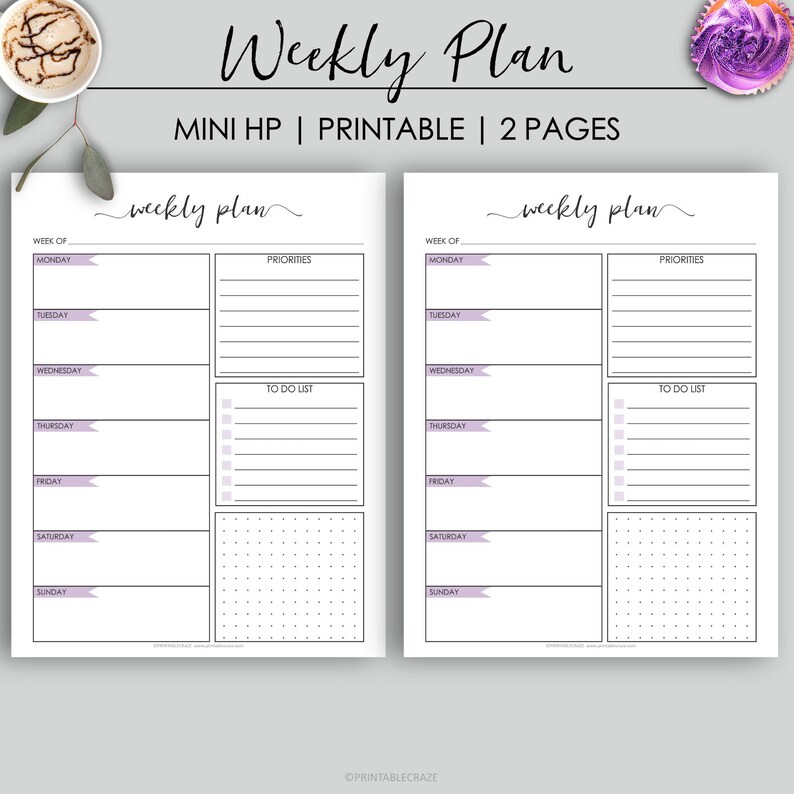 MINI HP Undated Weekly Printable Planner Weekly Plan Daily Etsy