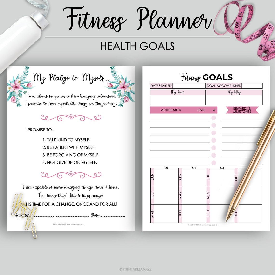 Fitness Planner Printable Weight Loss Health Planner Fitness Etsy