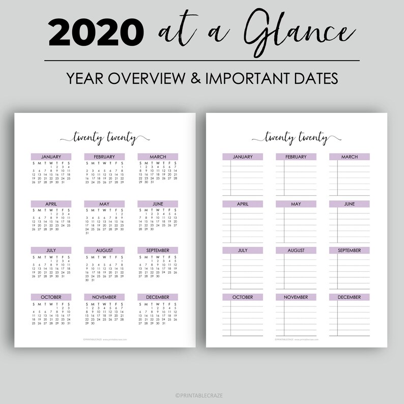 CLASSIC HP 2020 Printable Monthly Calendar Overview Important Etsy