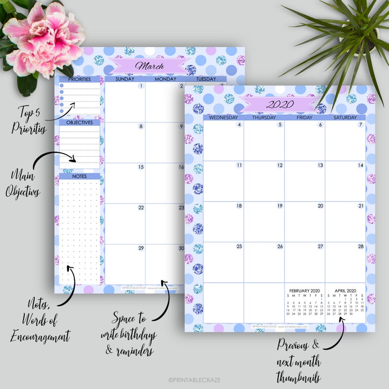 CLASSIC HP 2 Page 2020 Printable Monthly Calendar Planner To Etsy