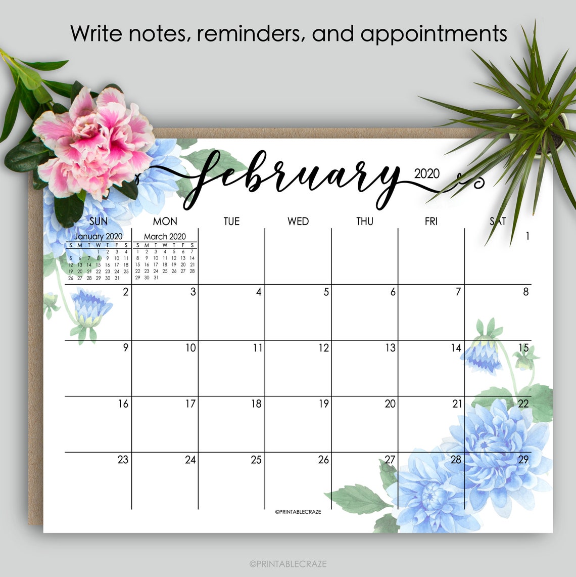 CLASSIC HP 2020 Printable Monthly Calendar Desk Calendar Wall Etsy