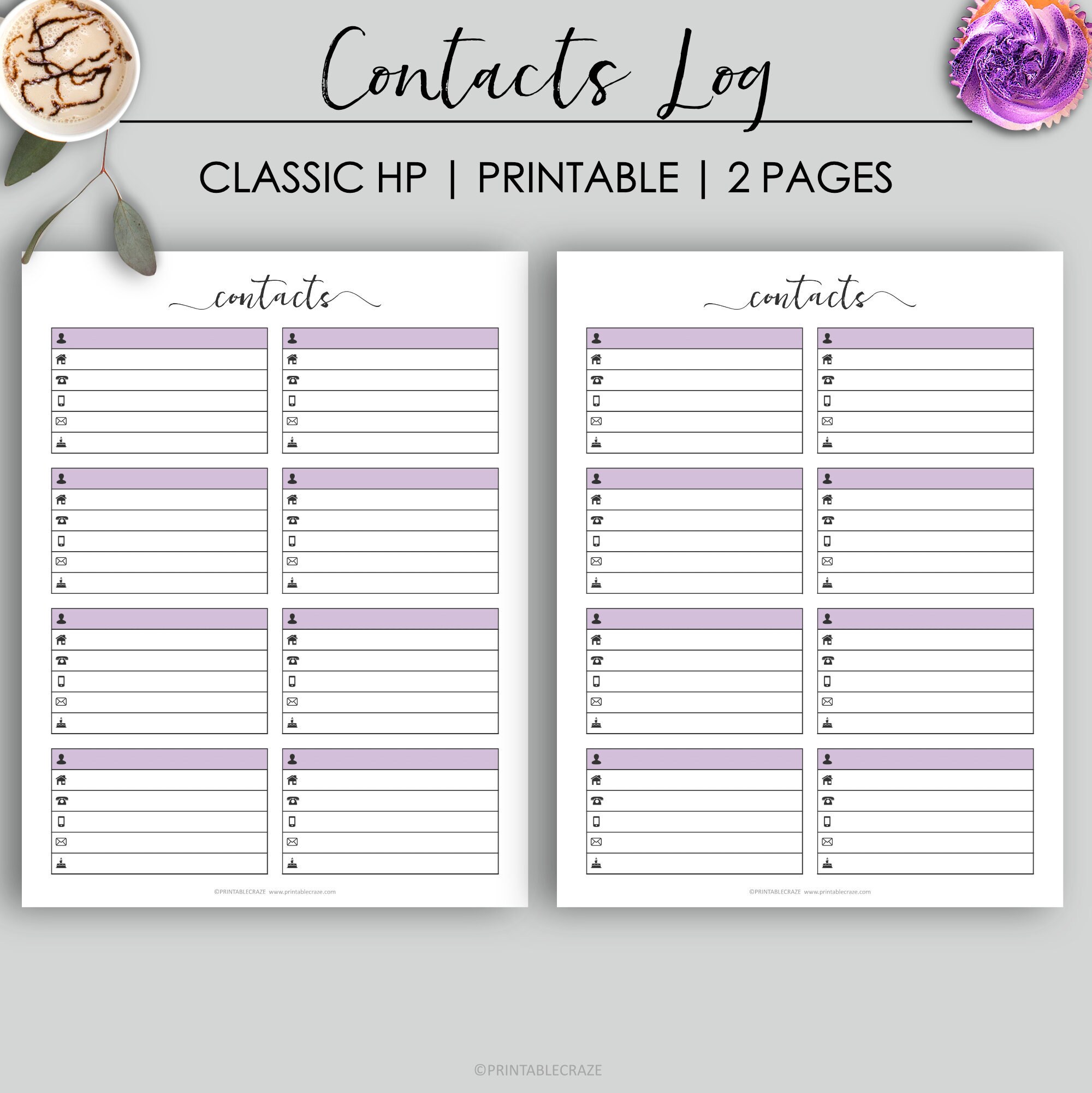 CLASSIC HP Printable Contacts Page Address Book Personal Phone Etsy