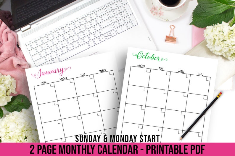 undated monthly calendar printable planner undated calendar to etsy