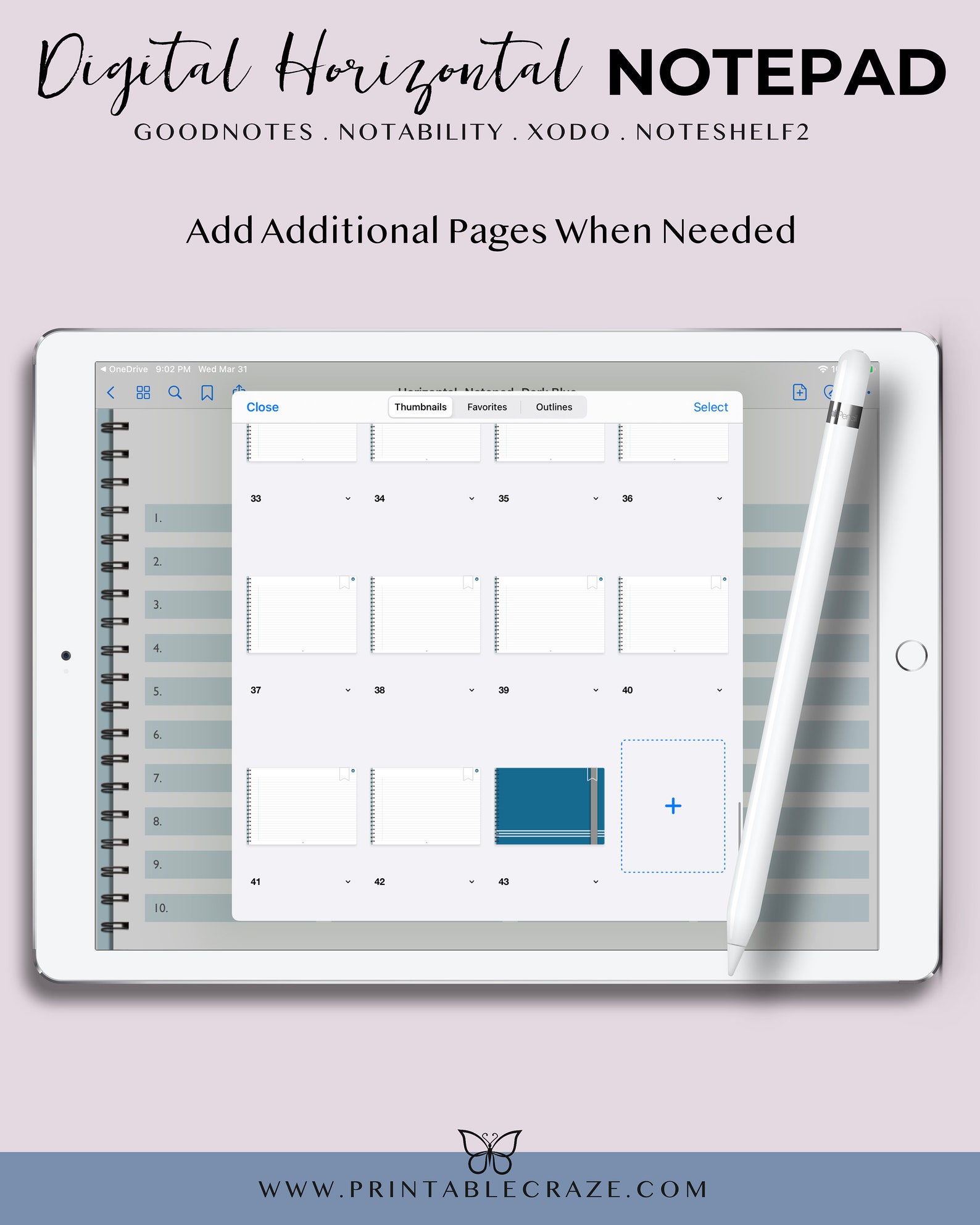 Horizontal Digital Notepad for Goodnotes Notebook Electronic Etsy