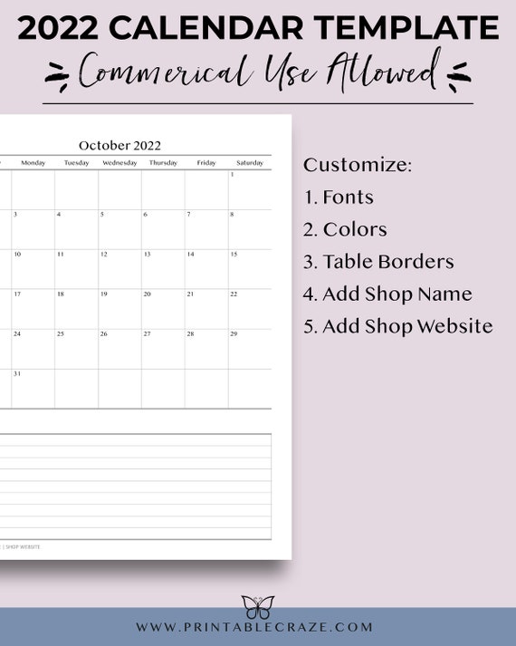Publisher Calendar Templates 2022 2022 Calendar Template Affinity Publisher Commercial Use | Etsy