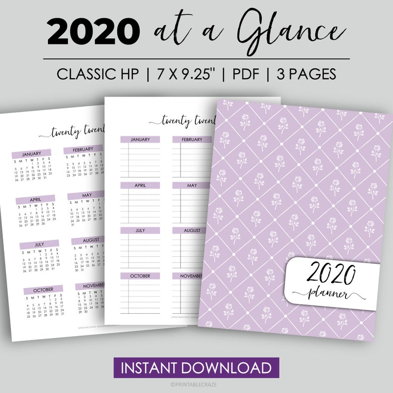 CLASSIC HP 2020 Printable Monthly Calendar Overview Important Etsy