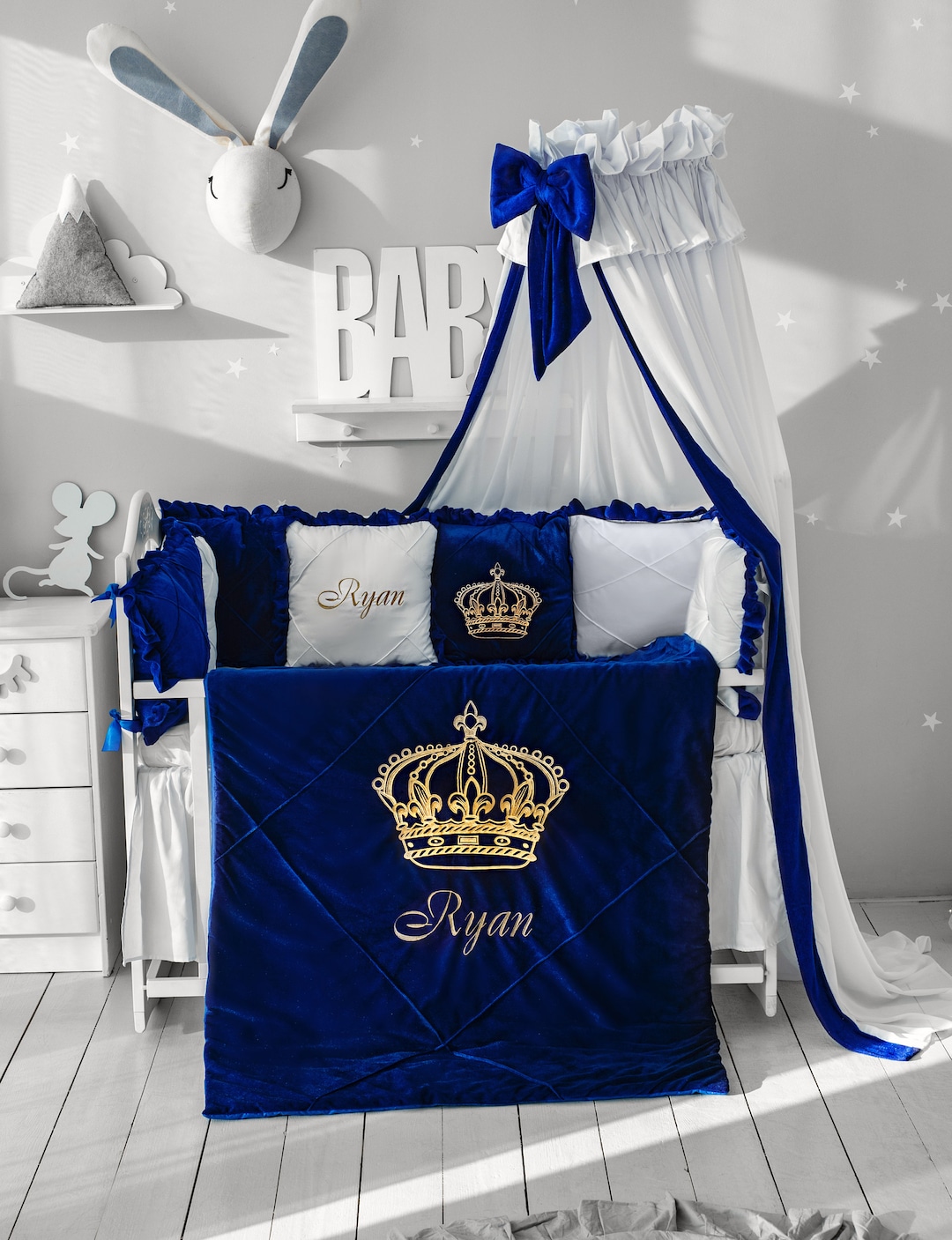 royal-blue-velvet-baby-blanket-with-custom-golden-crown-embroidery-etsy