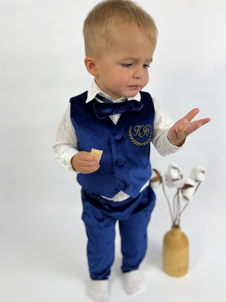 Personalized Baby Boy Suite Baby Boy Tuxedo Navy Velvet Vest Etsy