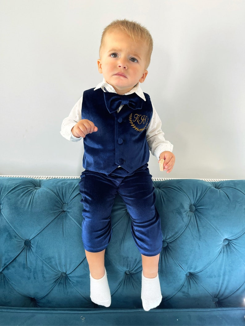 Personalized Baby Boy Suite Baby Boy Tuxedo Navy Velvet Vest Etsy