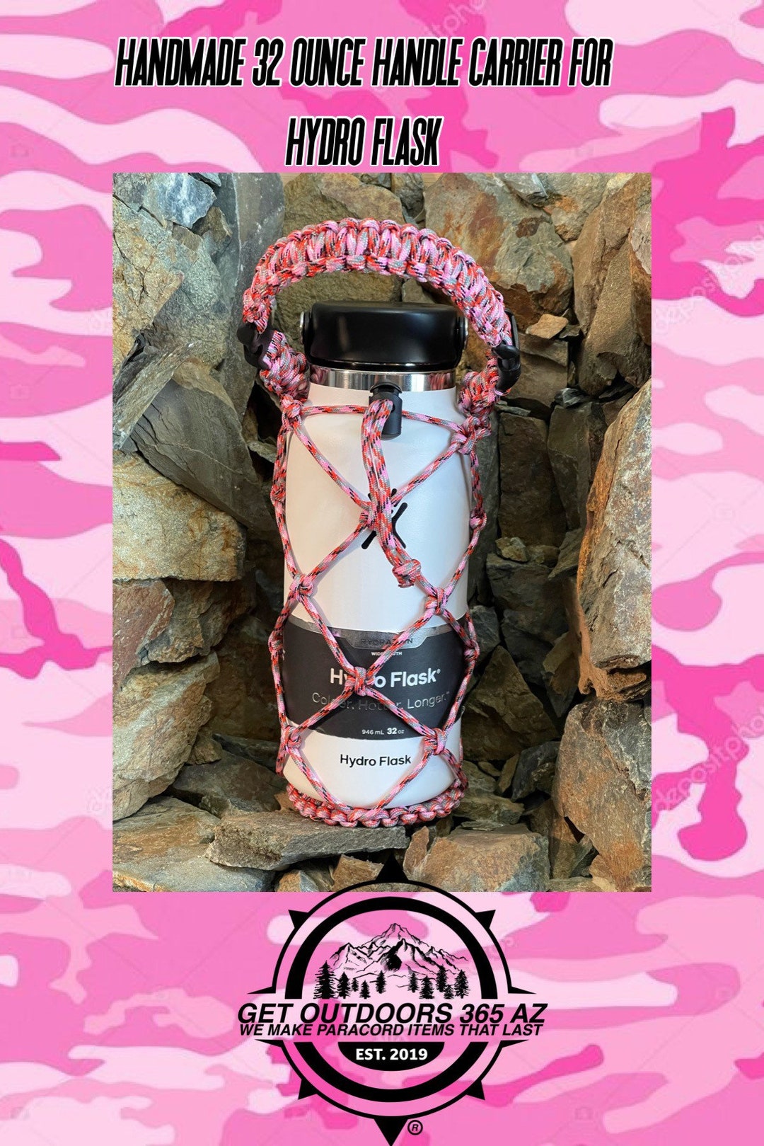 SendCord Paracord Handle for Hydro Flask Wide Mouth Water Bottles - Easy  Carrier with Survival-Strap, Safety Ring, and Carabiner - Fits Wide Mouth  Bottles 12 oz to 64 oz -NB 