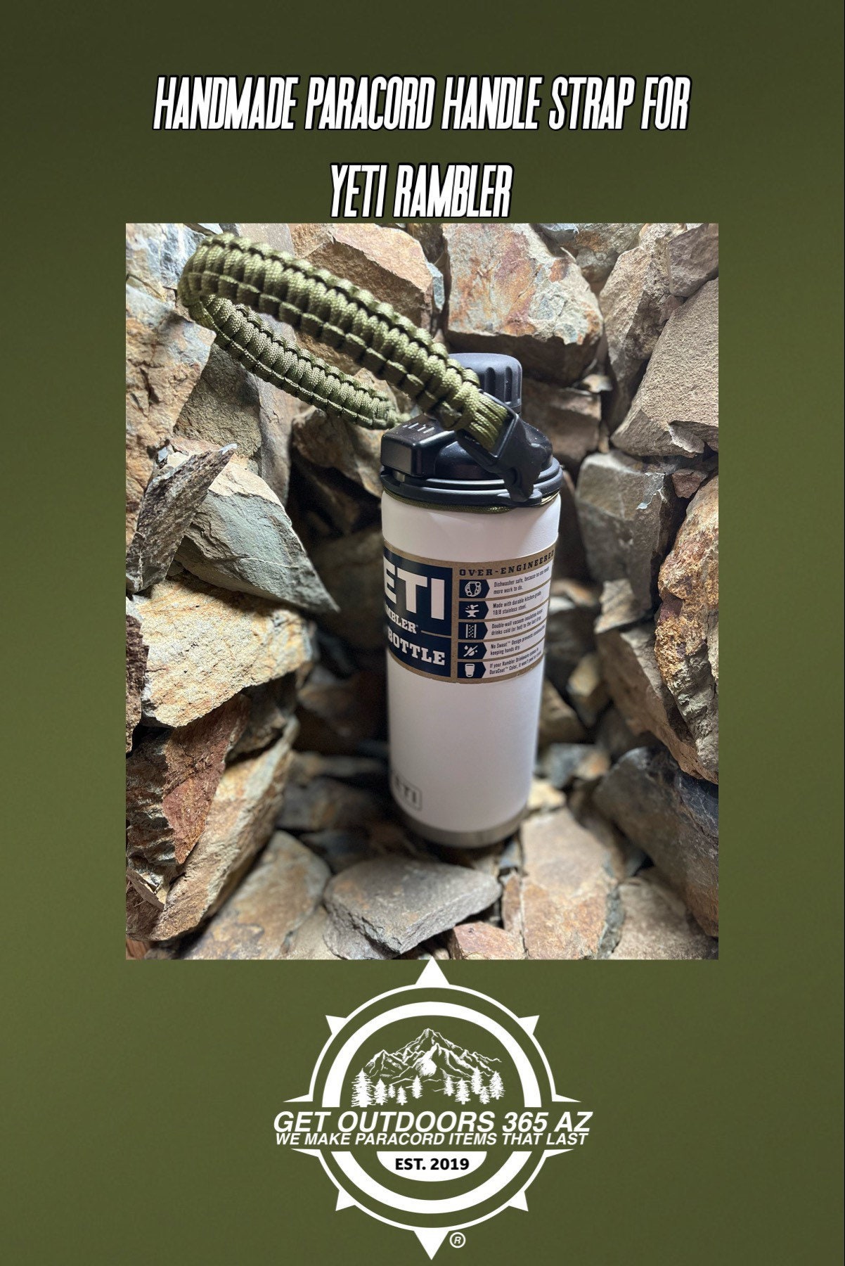 Paracord Tumbler Handle Carrier Fit 18 oz, 36 oz, 64 oz Yeti Tumbler Rambler,  Rtic and other Water Bottles