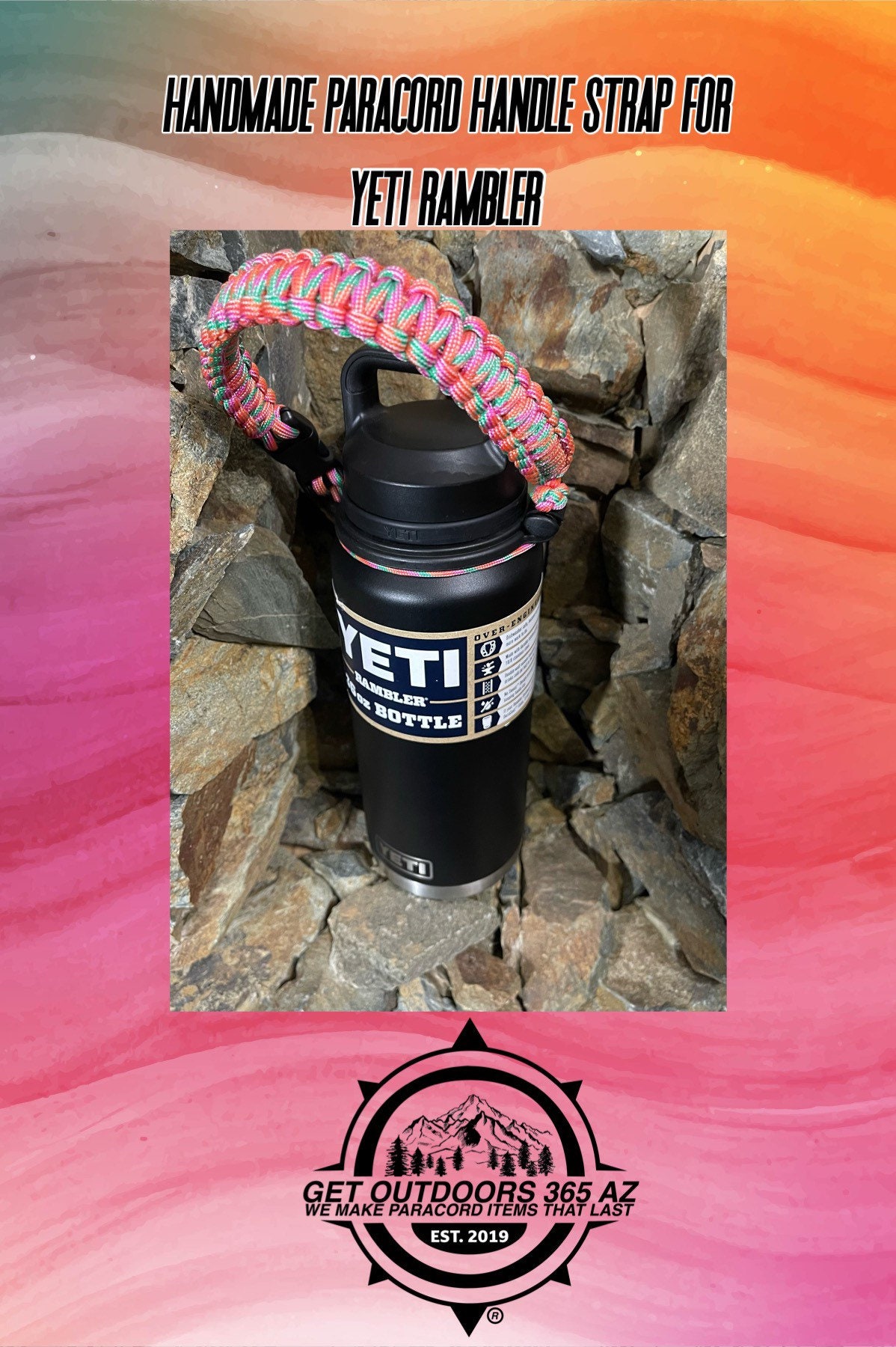 Yeti Rambler Water Bottle Paracord Handle for 36oz 26oz 18oz 12oz 46oz