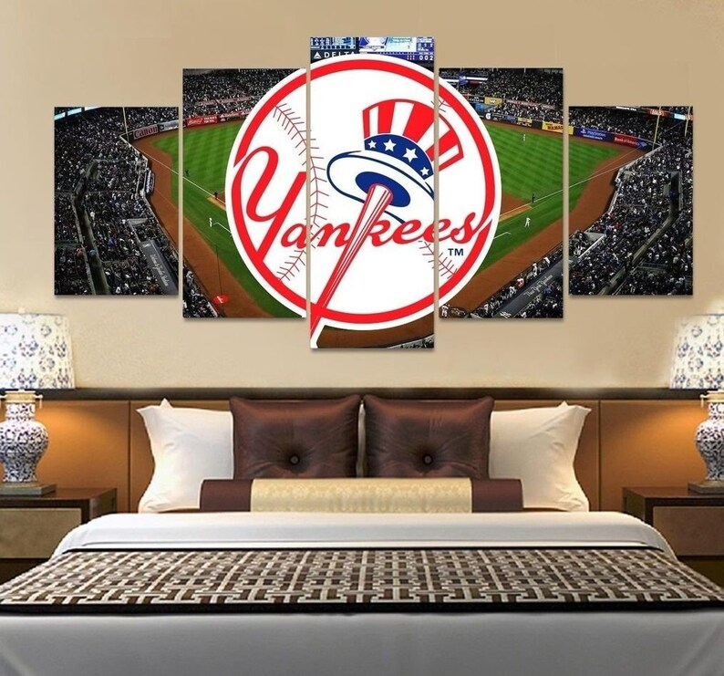 New York Yankees Framed Painting Mlb Baseball Poster Print Decor Yankees Canvas Wall Art Gift Idea Custom Design Hd Picture