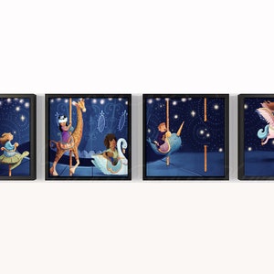 Midnight Merry Go Round Quadriptych Giclee Fine Art Print