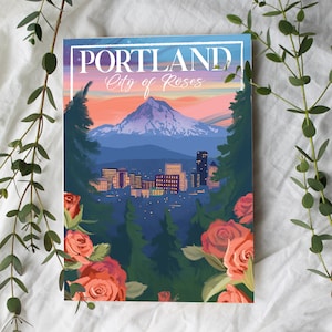 Portland Oregon City of Roses Postcard Mini Print on Watercolor Paper - Perfect for Framing or Sending in the Mail