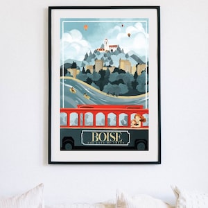 City of Trees Boise Idaho Travel Poster Print - Giclee on Archival Matte Paper or Canvas with Teak Wood Hanger - Idaho Art by Meredith Fern