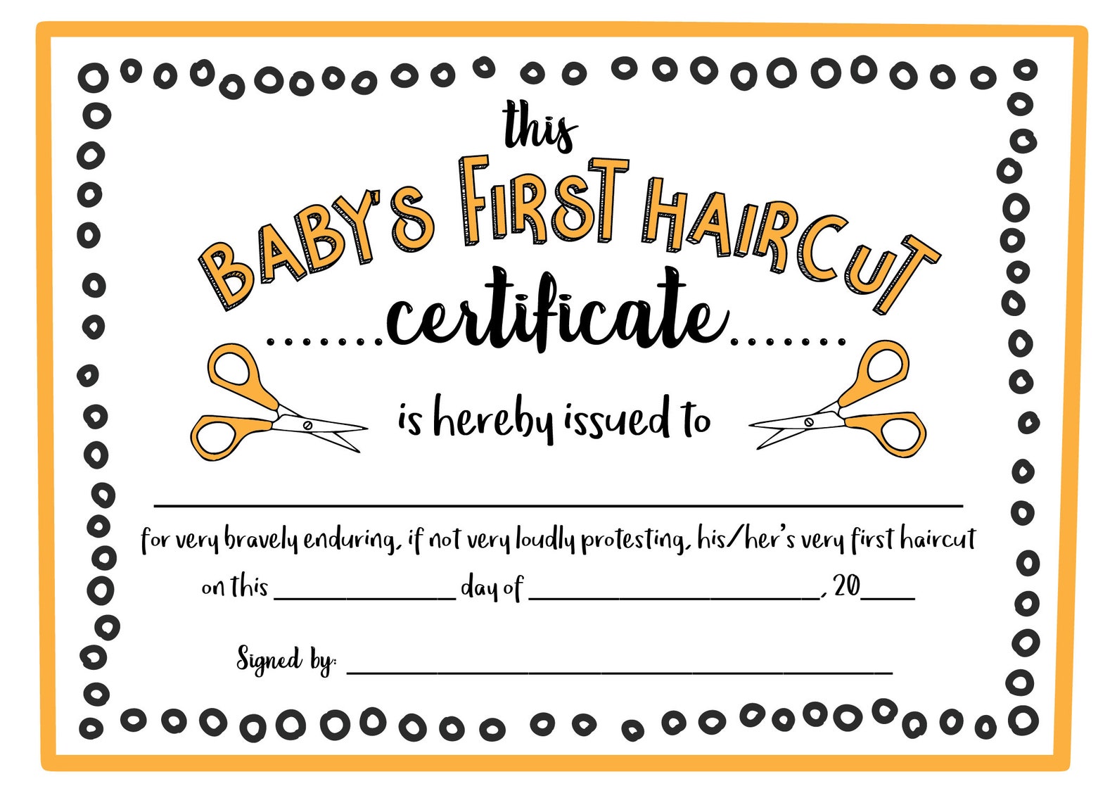 Baby's First Haircut Certificate Digital Download Printable Etsy