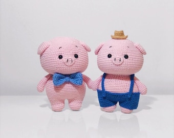 Handmade Crochet Amigurumi Plush Doll (Dan Dan the Farmer Pig) -  Nursery Gift / Children's Toy / Pig / Animals / Collectibles