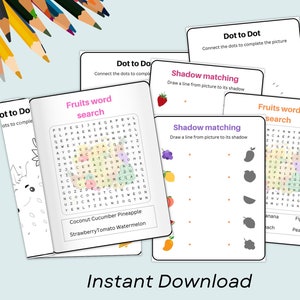 Hoja de actividades para niños, creativa, imprimible, descargable, hazlo tú mismo, búsqueda de palabras, punto a punto, niñera, excelentes ideas de juegos para actividades escolares
