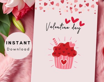 Archivo imprimible de tarjeta de San Valentín de un cupcake Diseño de impresión de tarjeta de San Valentín Descarga instantánea Digital Pareja Pareja Novio Novia