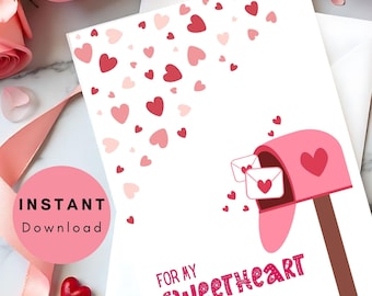 Tarjeta de San Valentín con forma de corazón para buzón, imprimible para enamorados (descarga digital)