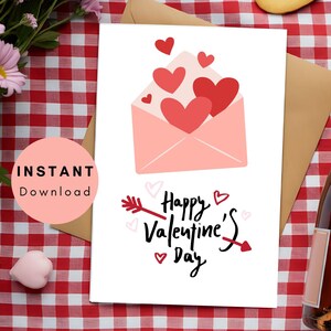 Tarjeta del día de San Valentín Archivo imprimible de sobre con corazones en el interior Diseño de impresión de tarjeta de San Valentín Descarga instantánea Digital Para ella Él
