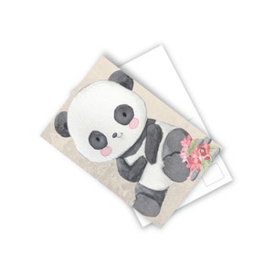 Lot de 10 cartes postales à motif panda et fleurs, papeterie avec des animaux mignons, impression semi-brillante sur papier mat, parfaite pour envoyer à la famille et aux amis