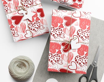 Juego de papel de regalo, papel de regalo para el día de San Valentín, diseño de corazones, regalo de cumpleaños, aniversario, vacaciones, papeles de regalo