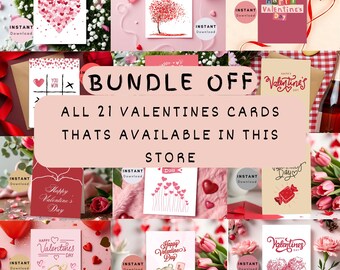 Paquete de tarjetas de regalo para el día de San Valentín, descarga instantánea, archivo de diseño digital imprimible en formato JPG o PNG, regalo para ella, él, novia o novio