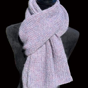 Handmade knitted angora wool mohair scarf, shawl,  double wrap, soft, warm, elegant,  handmade- purple