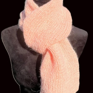 Handmade knitted angora wool mohair scarf, shawl,  double wrap, soft, warm, elegant,  handmade- pink, light peach