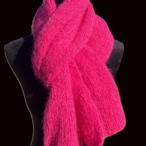 Handmade knitted angora wool mohair scarf, shawl,  double wrap, soft, warm, elegant,  handmade- hot pink, Fushia