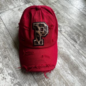 Distressed initial patch baseball hat