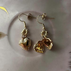gold heart locket earrings