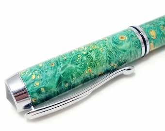 Turquoise-dyed buckeye burl fountain pen | Hand turned wooden pen