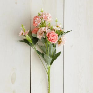 Pink Verbena And Miniature Roses 14&quot; Faux Floral Bunch