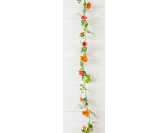 Poppy and Pansy with Greenery 70" Faux Floral Garland