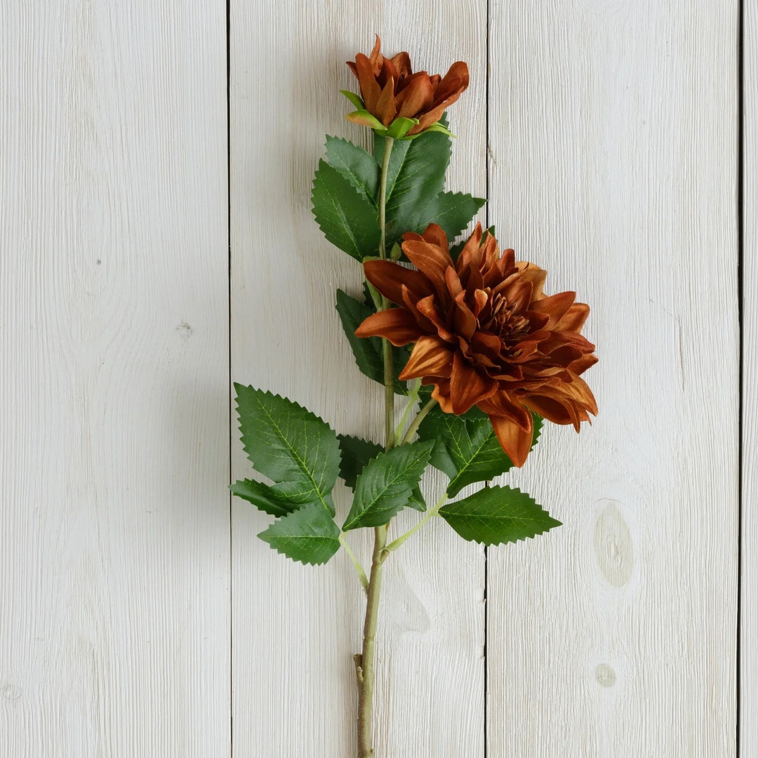 Brown Dahlia Flowers 25 Faux Floral Stem Etsy