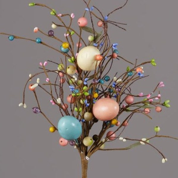 Pastel Spring Eggs and Pip Berries Faux Branch