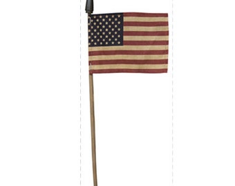 Teastained Primitive American Flag On 14" Stick