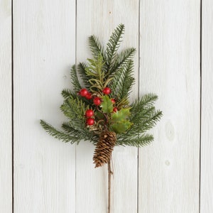 Holly and Berries Evergreen 18&quot; Faux Foliage Spray