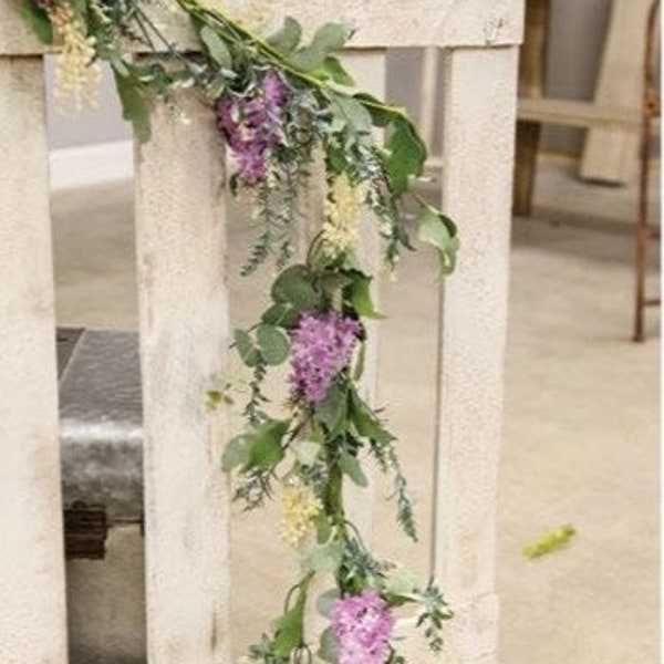 Shades of Lavender Wildflowers and Foliage 5 ft Faux Garland