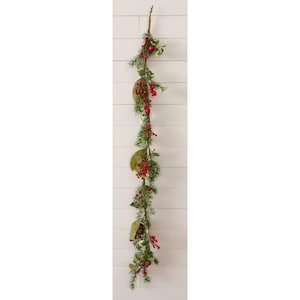 Winter Greens Berries and Pods 60&quot; Faux Christmas Garland