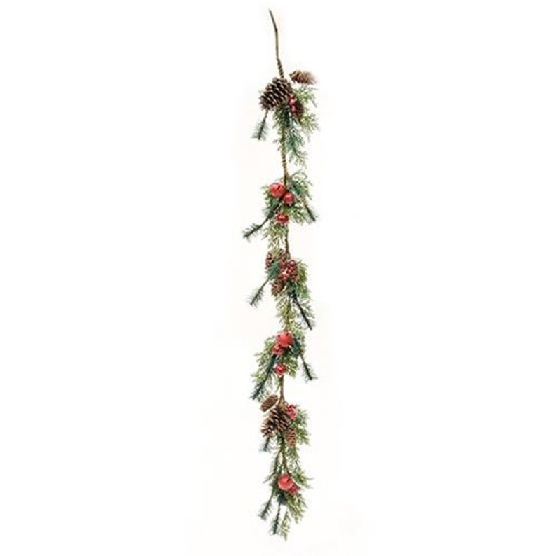 Red Jingle Bell & Pine 5 Ft Faux Garland Etsy