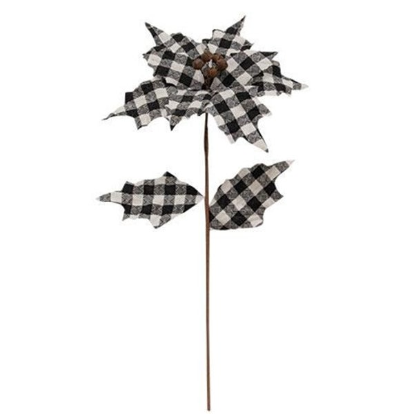 Black & White Buffalo Plaid Poinsettia 20" Spray