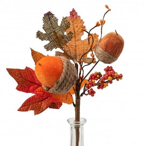 Fall Acorn Maple 14" Faux Leaves Pick