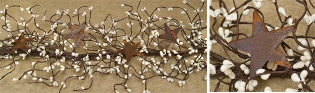 Cream with Metal Stars Pip Berry Garland, Country Garland, Floral Garland