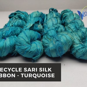 Recycled Sari Silk Ribbon - Torquoise, Premium Ribbon, Sari Silk Ribbon, Craft Ribbon, Ribbon for Crafting, Sari Ribbon, Silk Ribbon